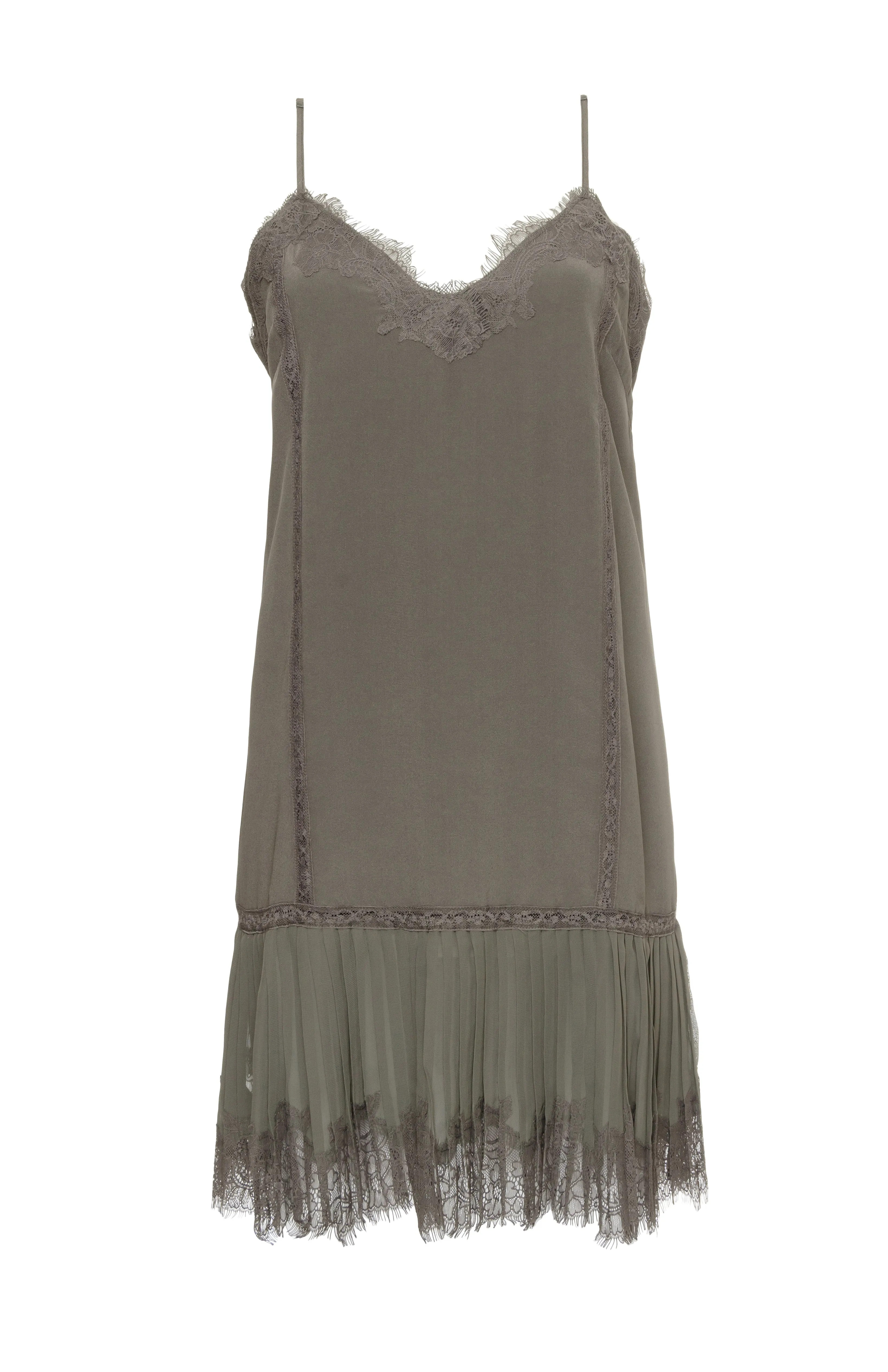 Pleated Lace Silk Dress