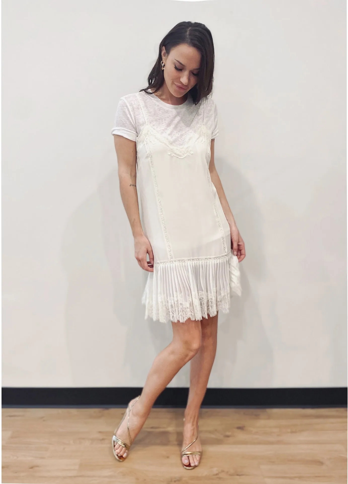 Pleated Lace Silk Dress