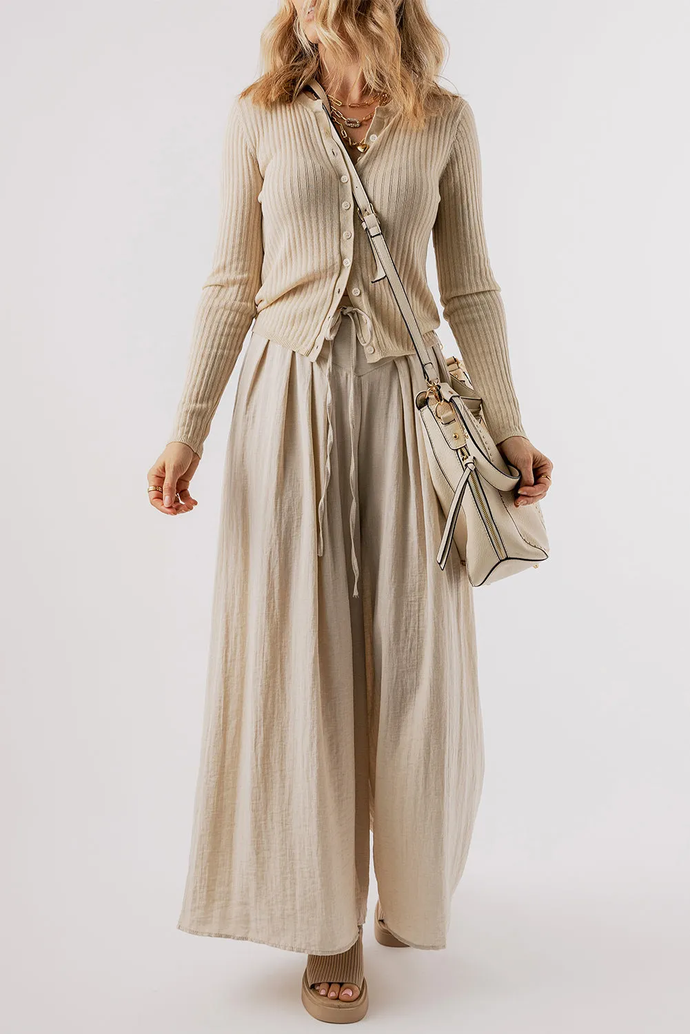 Pleated Wide Leg Casual Pants