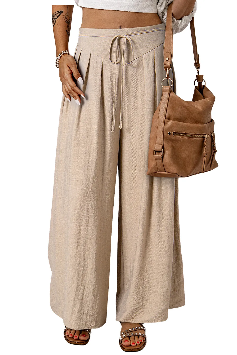 Pleated Wide Leg Casual Pants