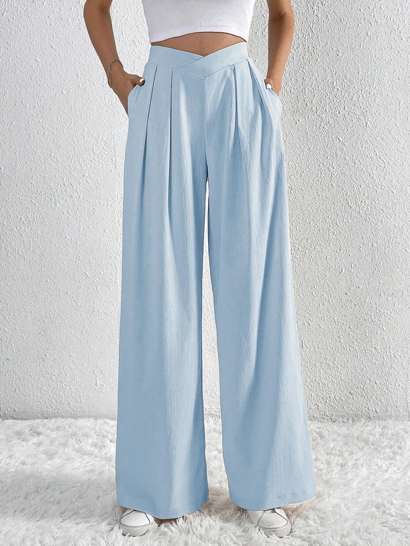 Pleated Wide Leg Trousers | High Waist Work Pants