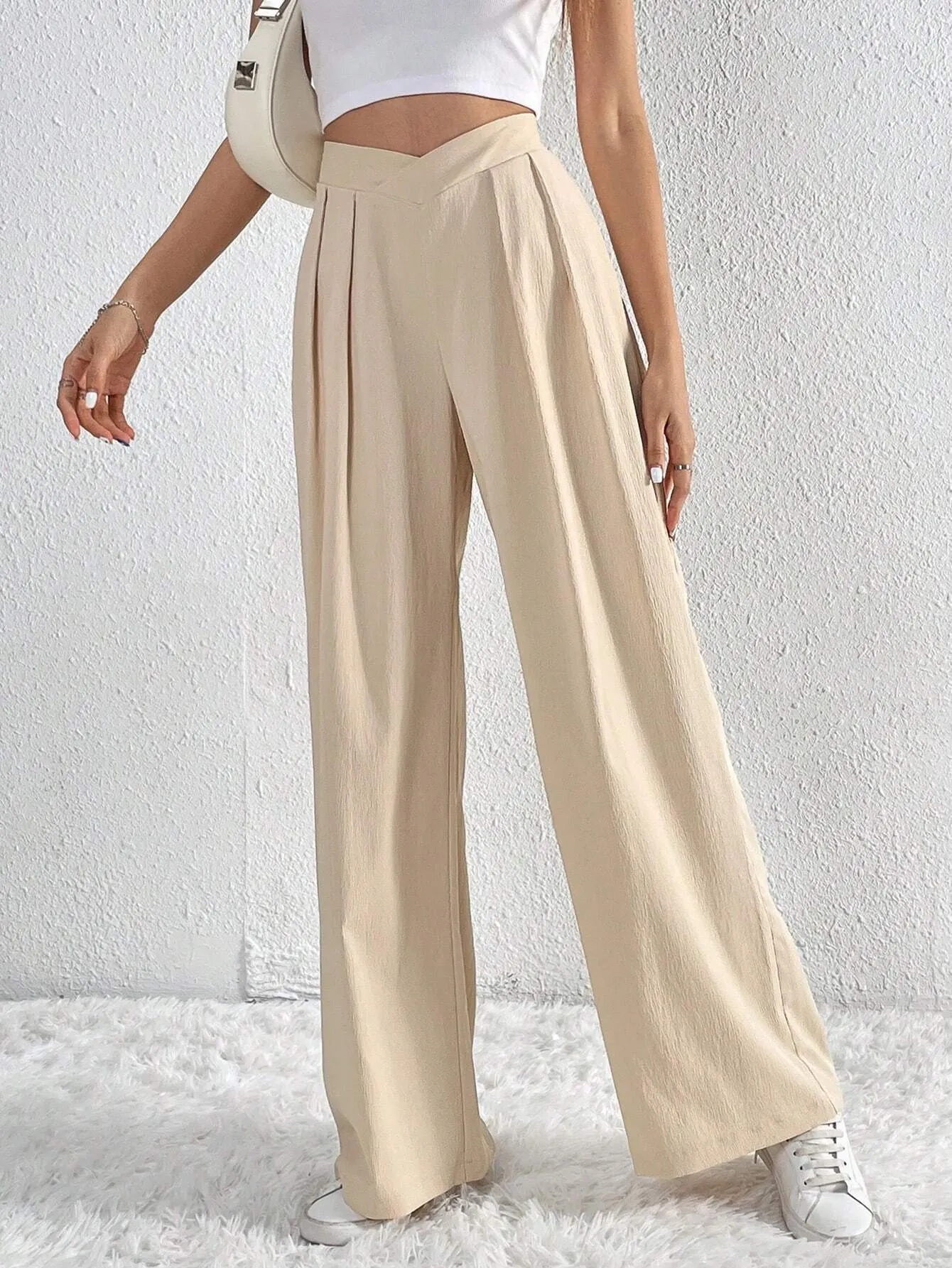 Pleated Wide Leg Trousers | High Waist Work Pants