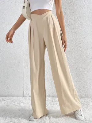 Pleated Wide Leg Trousers | High Waist Work Pants