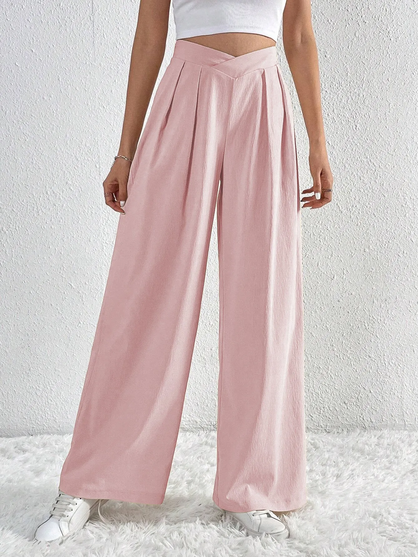 Pleated Wide Leg Trousers | High Waist Work Pants