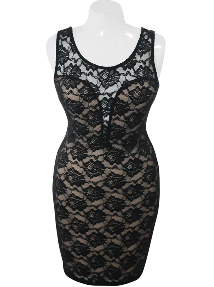 Plus Size Beauty In Lace Tan Dress