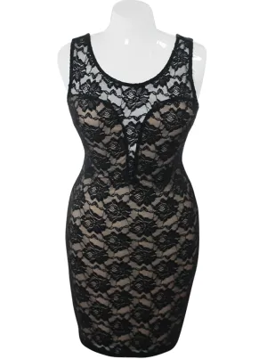 Plus Size Beauty In Lace Tan Dress