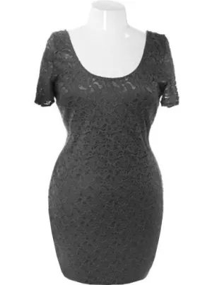 Plus Size Bodycon Lace Black Dress