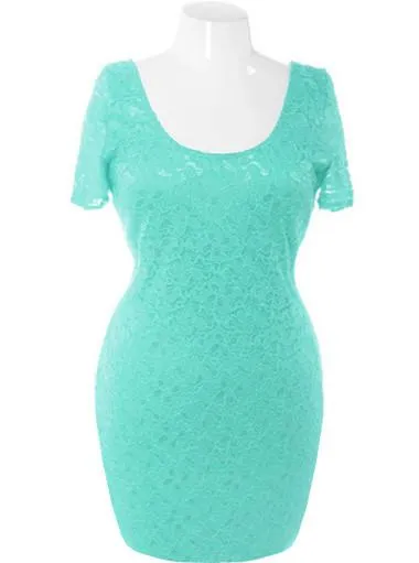 Plus Size Bodycon Lace Mint Dress