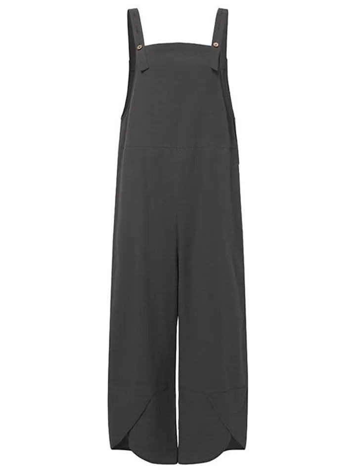 Plus Size Cotton Linen Dungarees Jumpsuits