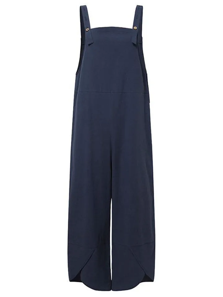 Plus Size Cotton Linen Dungarees Jumpsuits