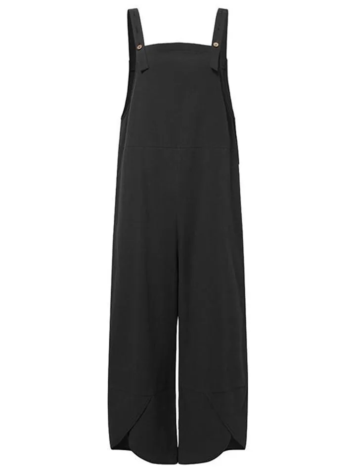 Plus Size Cotton Linen Dungarees Jumpsuits