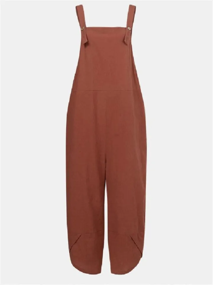 Plus Size Cotton Linen Dungarees Jumpsuits