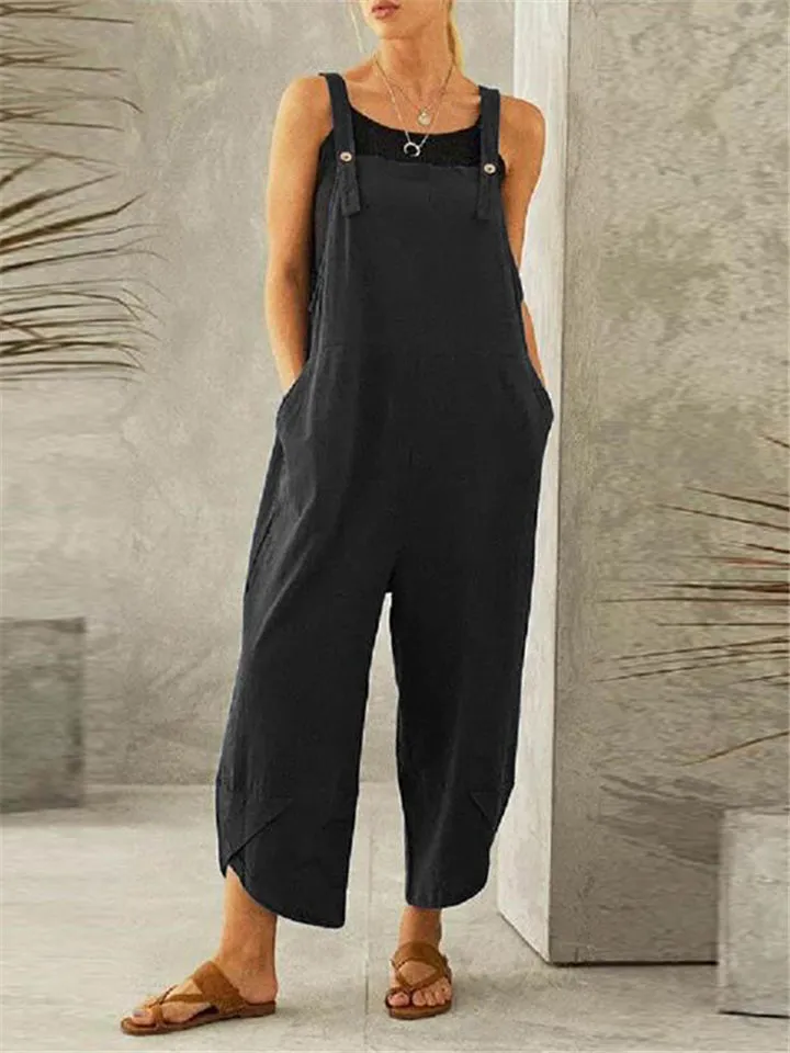 Plus Size Cotton Linen Dungarees Jumpsuits