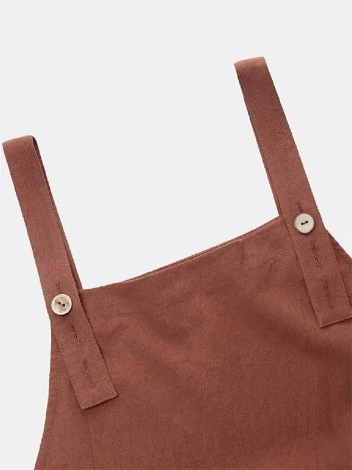 Plus Size Cotton Linen Dungarees Jumpsuits