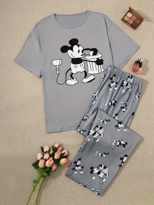 Plus Size Cozy Cartoon Mouse Print Pajama Set