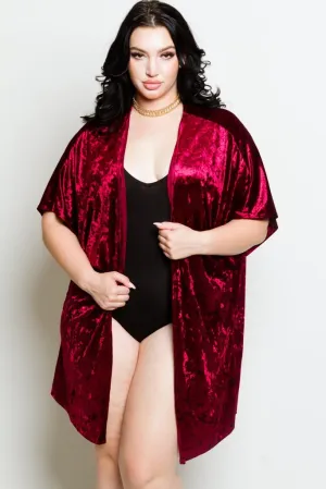 Plus Size Crushed Soft Velvet Cardigan