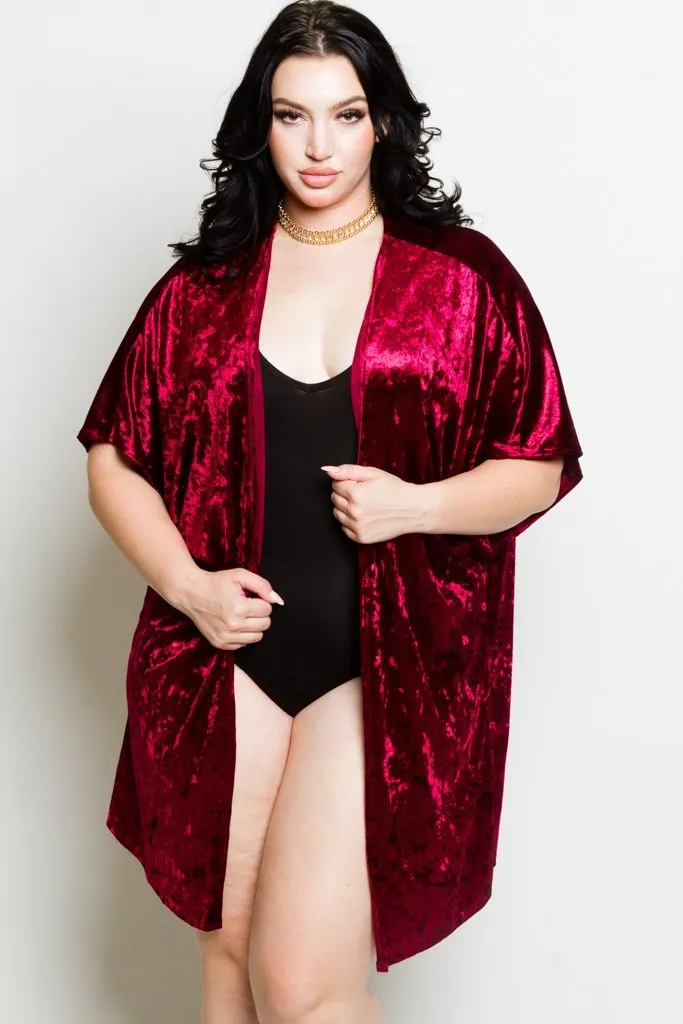 Plus Size Crushed Soft Velvet Cardigan