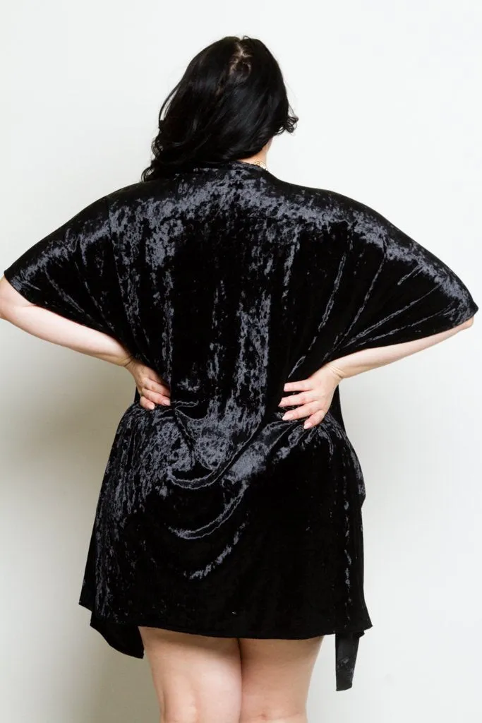 Plus Size Crushed Soft Velvet Cardigan
