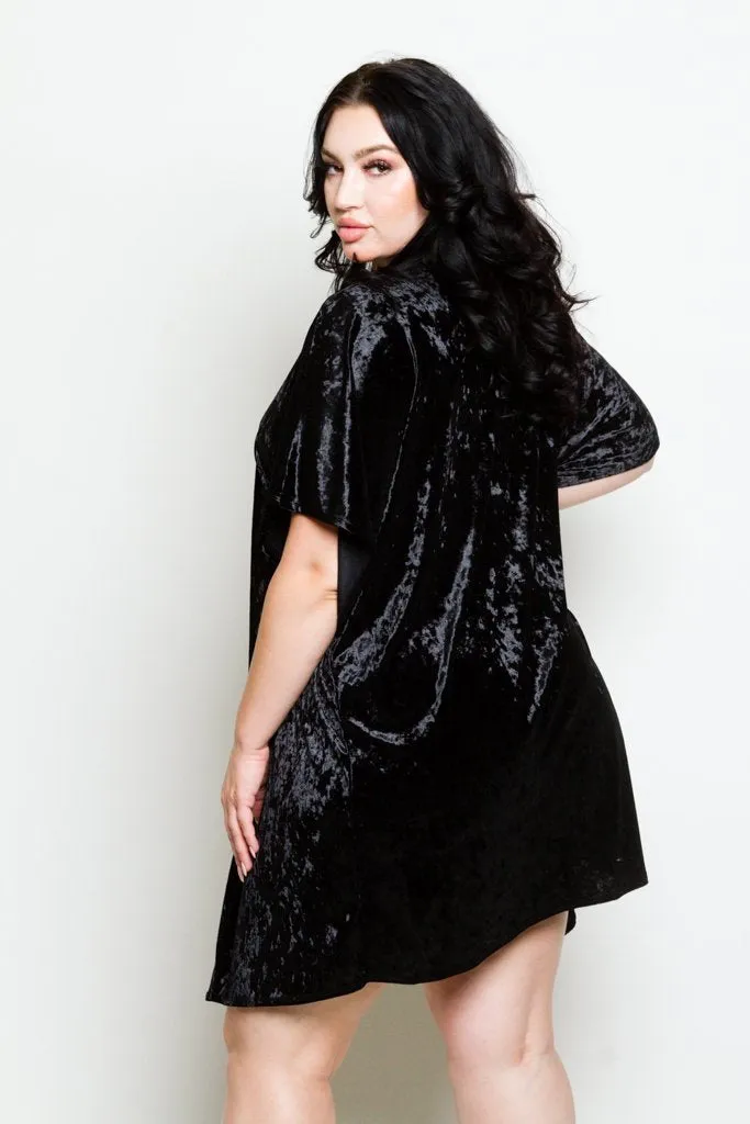 Plus Size Crushed Soft Velvet Cardigan