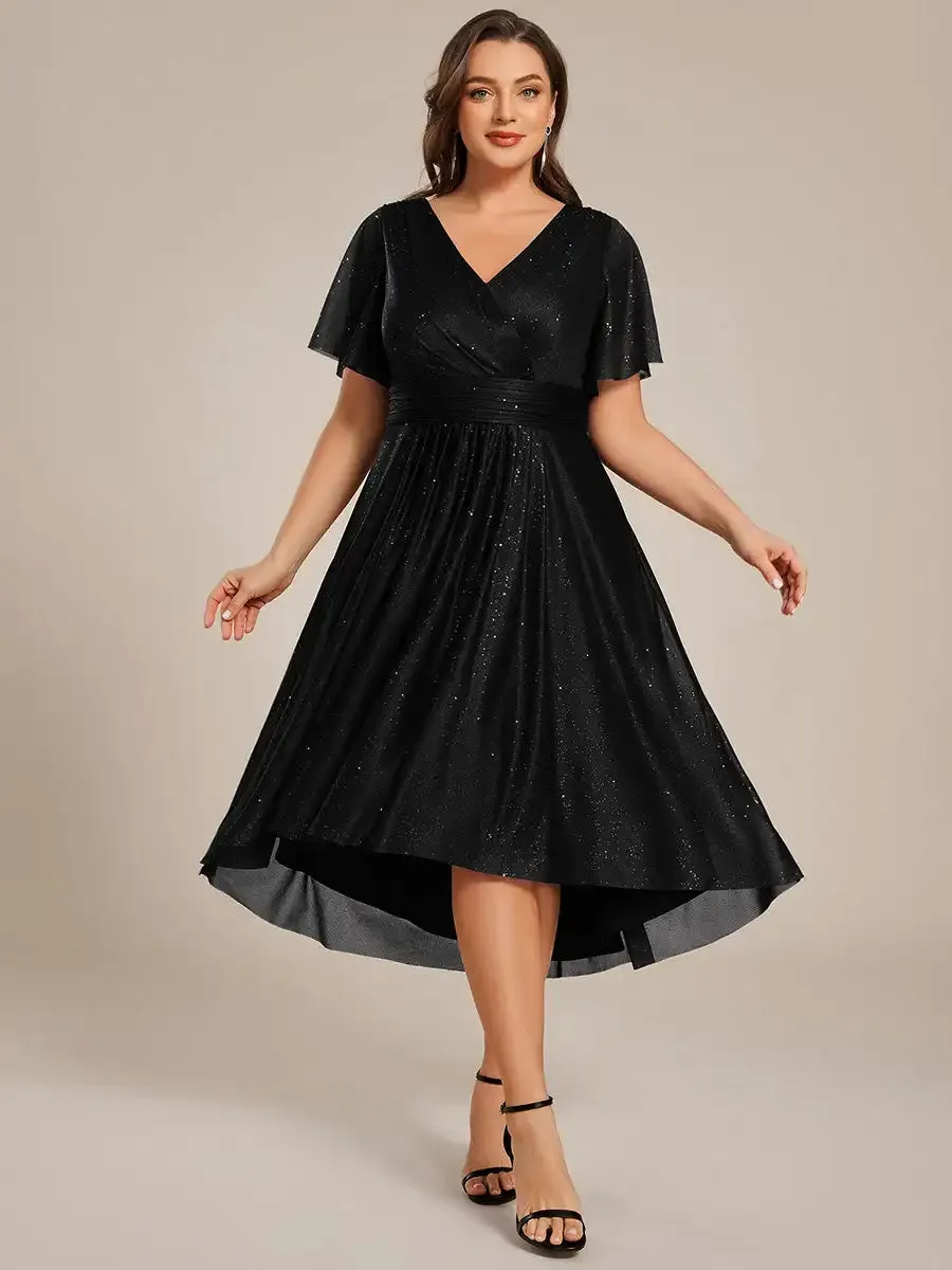 Plus Size Dress Short Sleeve V-Neck A-Line