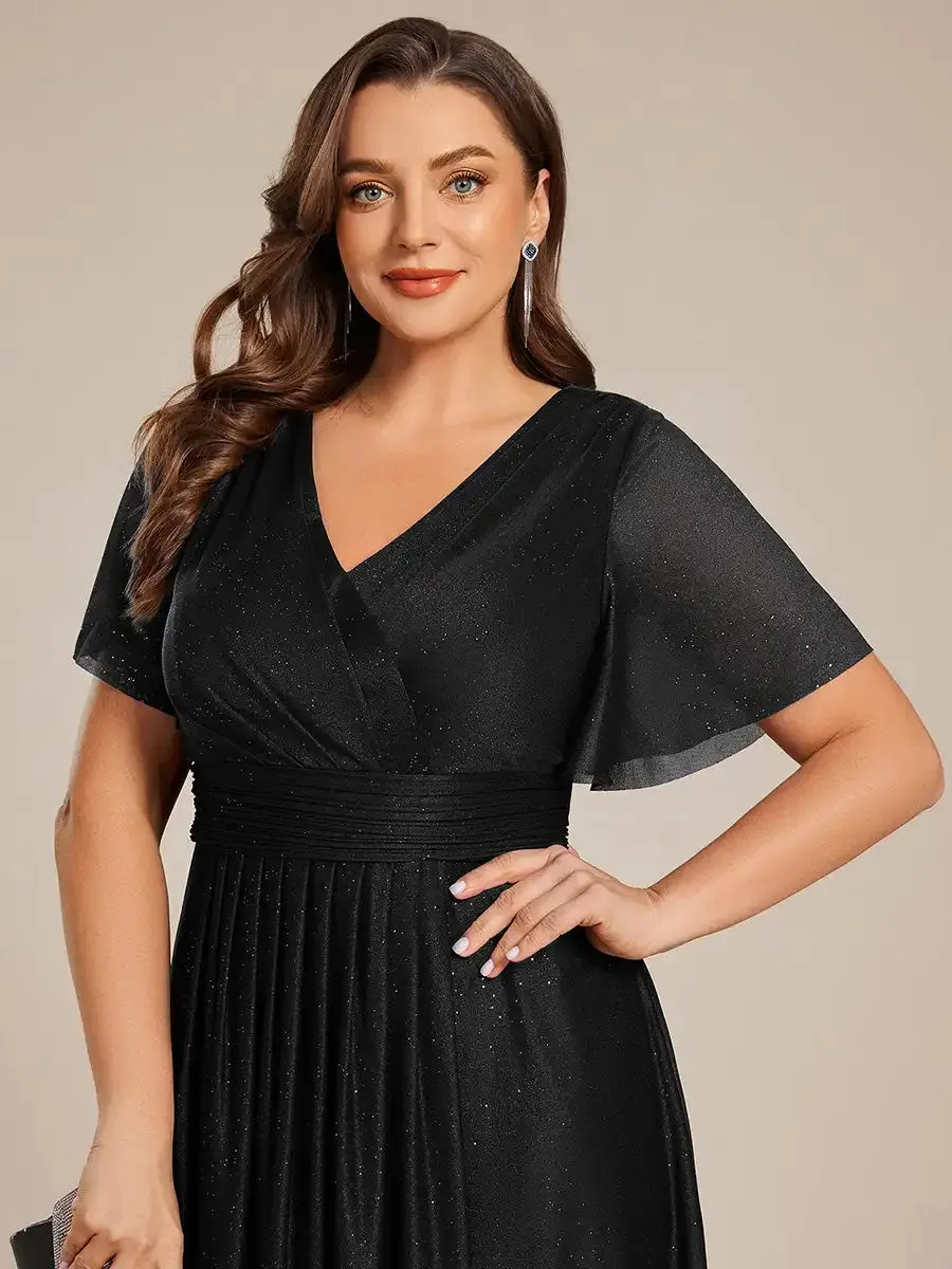 Plus Size Dress Short Sleeve V-Neck A-Line