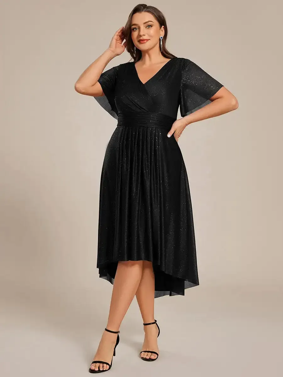 Plus Size Dress Short Sleeve V-Neck A-Line