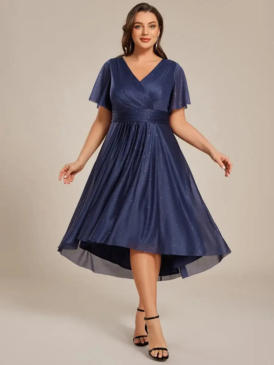 Plus Size Dress Short Sleeve V-Neck A-Line