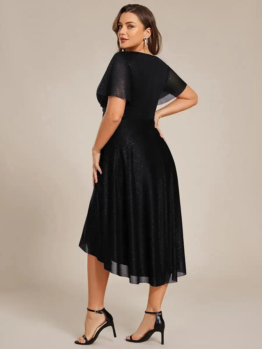 Plus Size Dress Short Sleeve V-Neck A-Line
