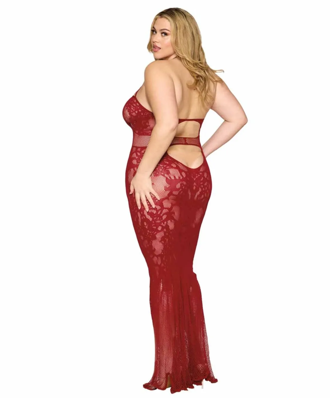 Plus Size Fishnet Corset Bodystocking Lace Gown