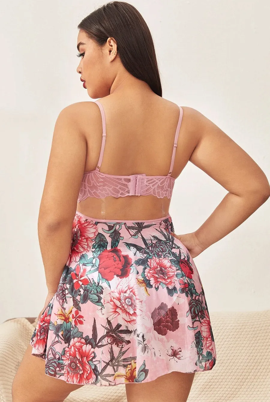 Plus Size Floral Babydoll Set