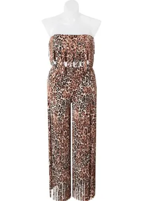 Plus Size Fringe Two Piece Leopard Set