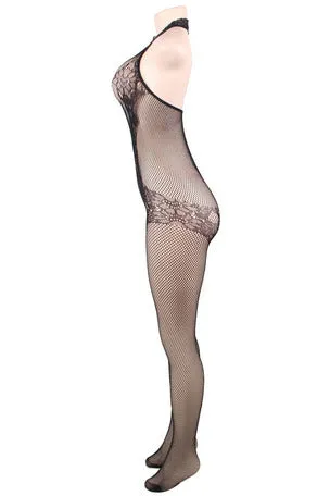 Plus Size Lace and Fishnet Turtleneck Bodystocking