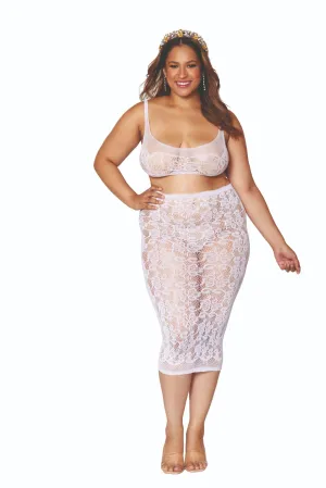 Plus Size Lace Bralette & Slip Skirt Lingerie Set