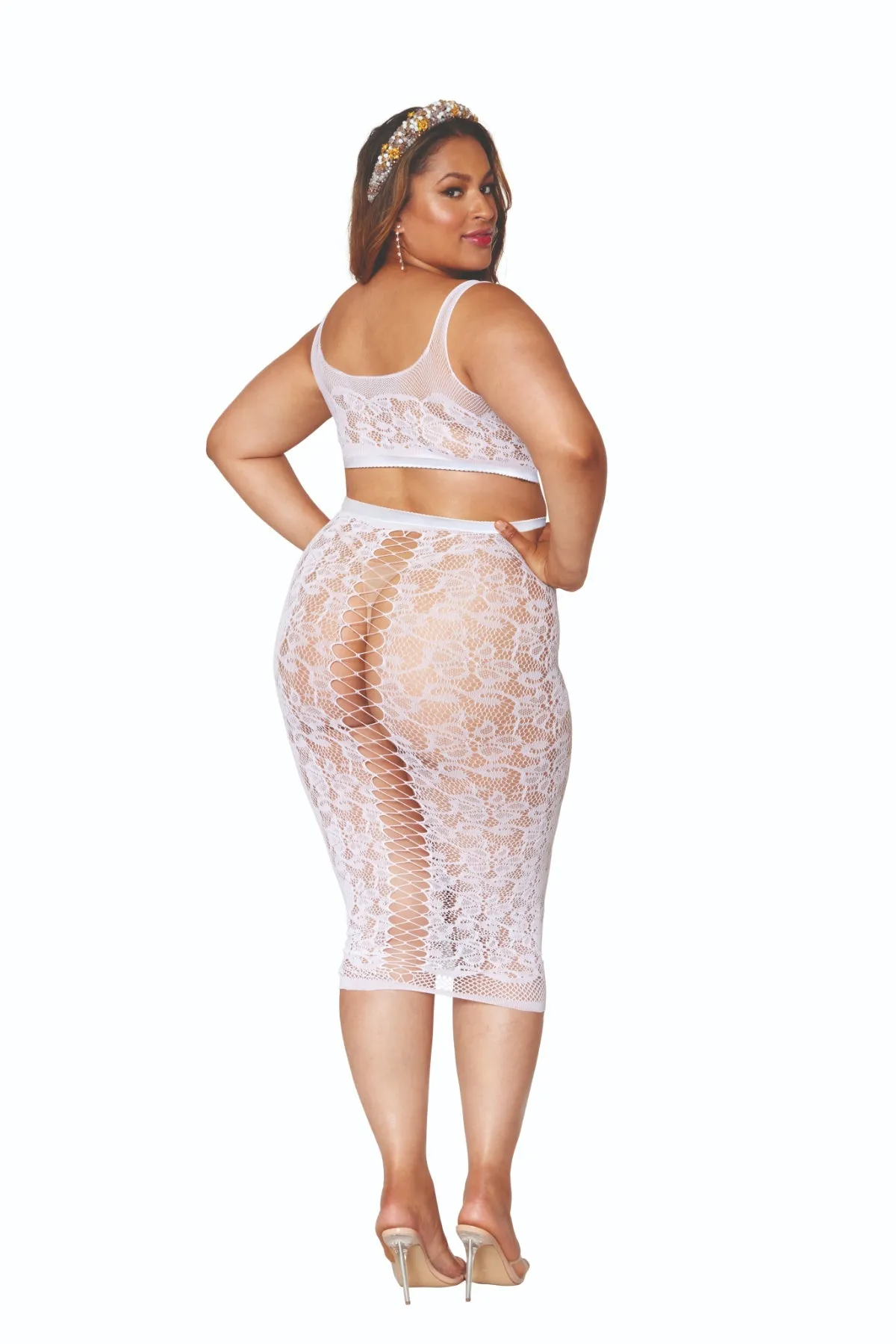Plus Size Lace Bralette & Slip Skirt Lingerie Set
