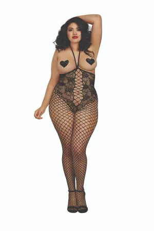 Plus Size Lace 'Teddy' Bodystocking with Open Cups