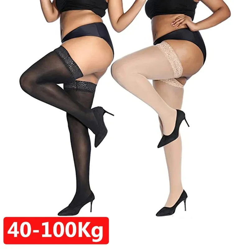 Plus Size Lace Top Stockings