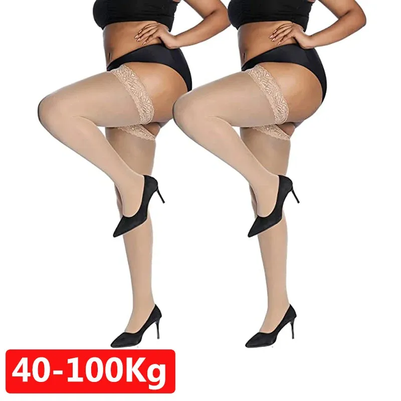 Plus Size Lace Top Stockings