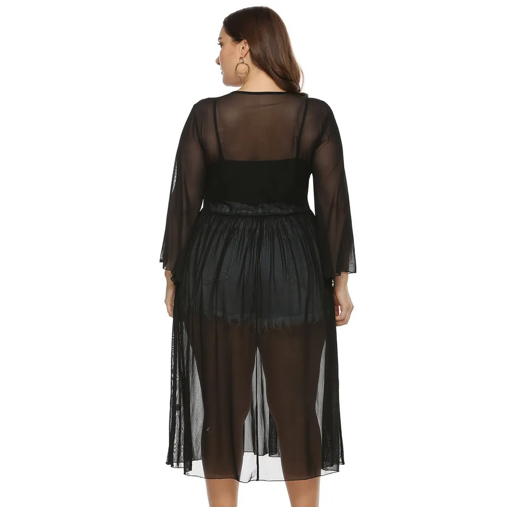 Plus Size Leopard Print Dress Transparent Mesh Dress