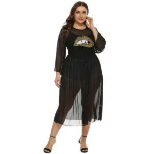Plus Size Leopard Print Dress Transparent Mesh Dress