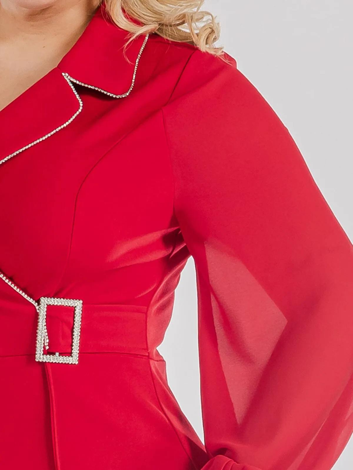 PLUS SIZE LONG SLEEVE SURPLICE WIDE LEG JUMPSUIT