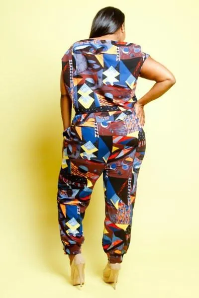 Plus Size Multi-Printed Shapes Cropped Pants Set