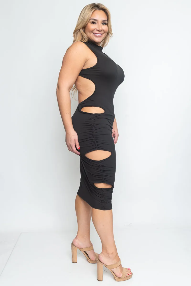 Plus Size open Back Cut Out on Right Side Midi Dress* (D11368X)