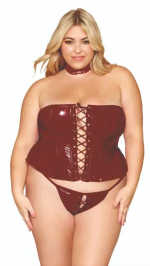 Plus Size Red Fetish Vinyl Bustier with Collar