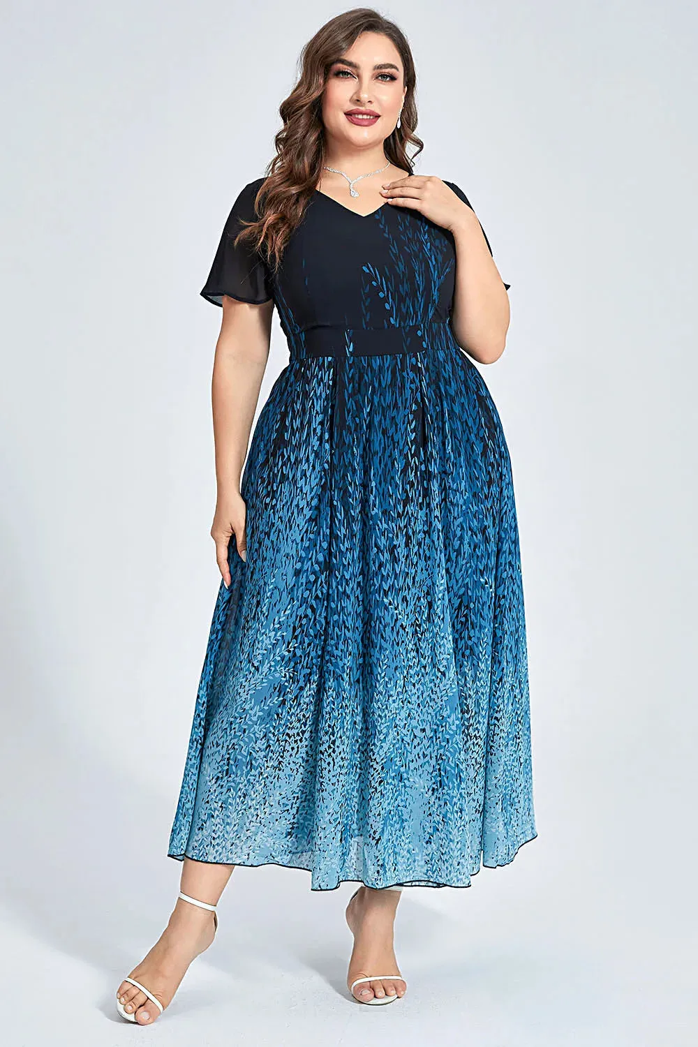Plus Size Semi Formal Blue Chiffon Tunic Dress