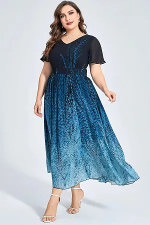 Plus Size Semi Formal Blue Chiffon Tunic Dress