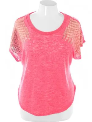 Plus Size Sexy Crop Sparkling Shoulder Pink Top