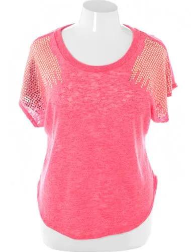 Plus Size Sexy Crop Sparkling Shoulder Pink Top
