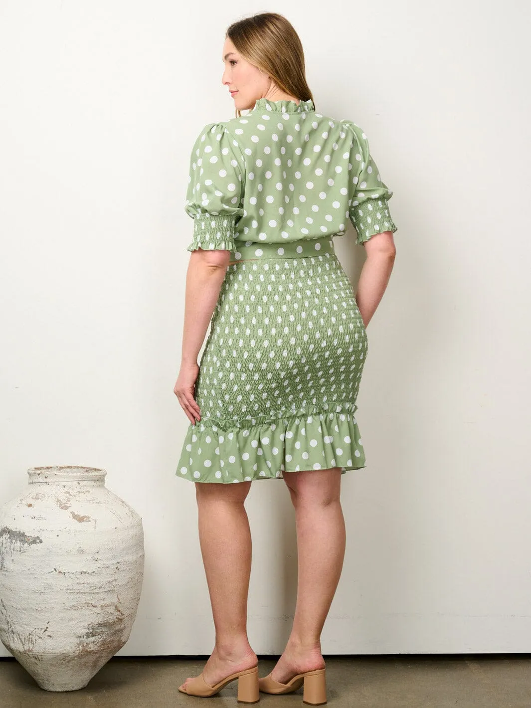 PLUS SIZE SHORT SLEEVE CROP TOP & SMOCKED MINI SKIRT 2PC. SET