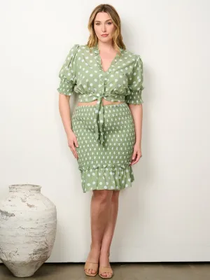 PLUS SIZE SHORT SLEEVE CROP TOP & SMOCKED MINI SKIRT 2PC. SET
