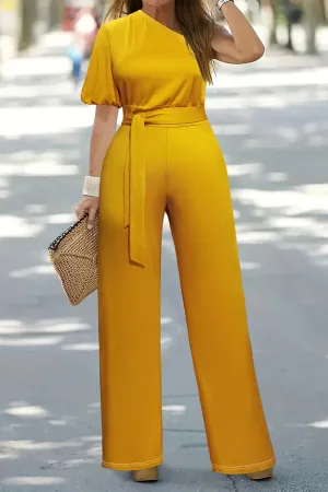 Plus Size Single Shoulder Tie Waist Jumpsuit